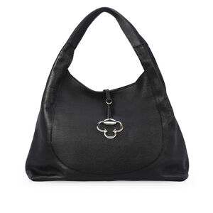 BOLSA M&Eacute;DIA PRETA DE COURO HOBO