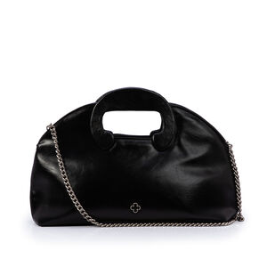 BOLSA CLUTCH PRETA DE COURO COM ALÇA CORRENTE