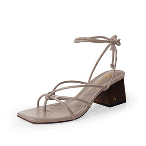 SANDÁLIA SALTO BLOCO BEGE OSTRA AMARRAÇÃO