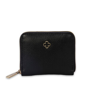 CARTEIRA PRETA DE COURO COM ZÍPER