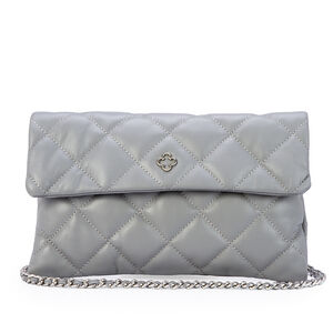 BOLSA M&Eacute;DIA CINZA CARBONO COURO MATELASS&Ecirc; VIRA CLUTCH