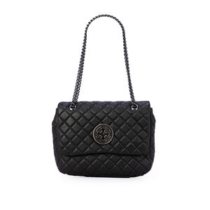 BOLSA OL&Iacute;VIA SHOULDER BAG PRETA DE COURO MATELASS&Ecirc;