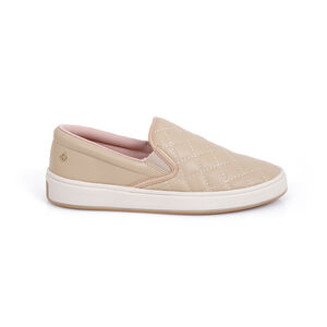 TÊNIS FEMININO SLIP ON NUDE SEDA MATELASSÊ