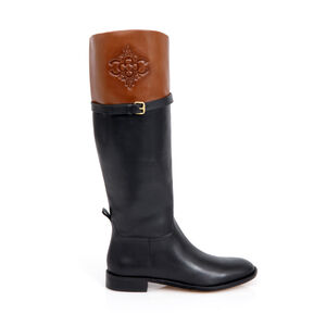 BOTA CANO ALTO DE COURO PRETA E MARROM