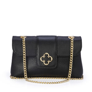 BOLSA PEQUENA PRETA DE COURO ALÇA CORRENTE