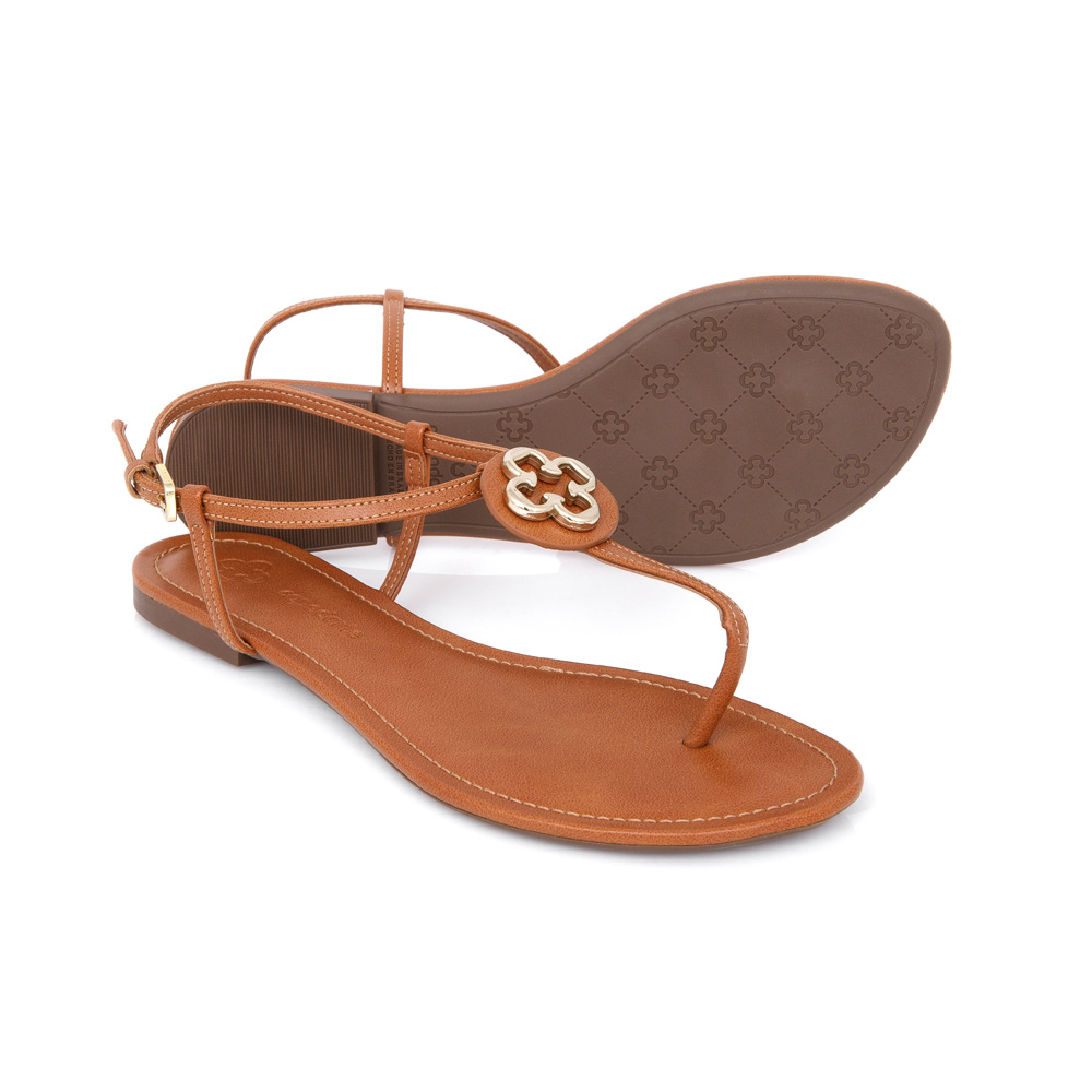 SANDÁLIA RASTEIRA CARAMELO CAMEL LOGO DOURADO image number 3