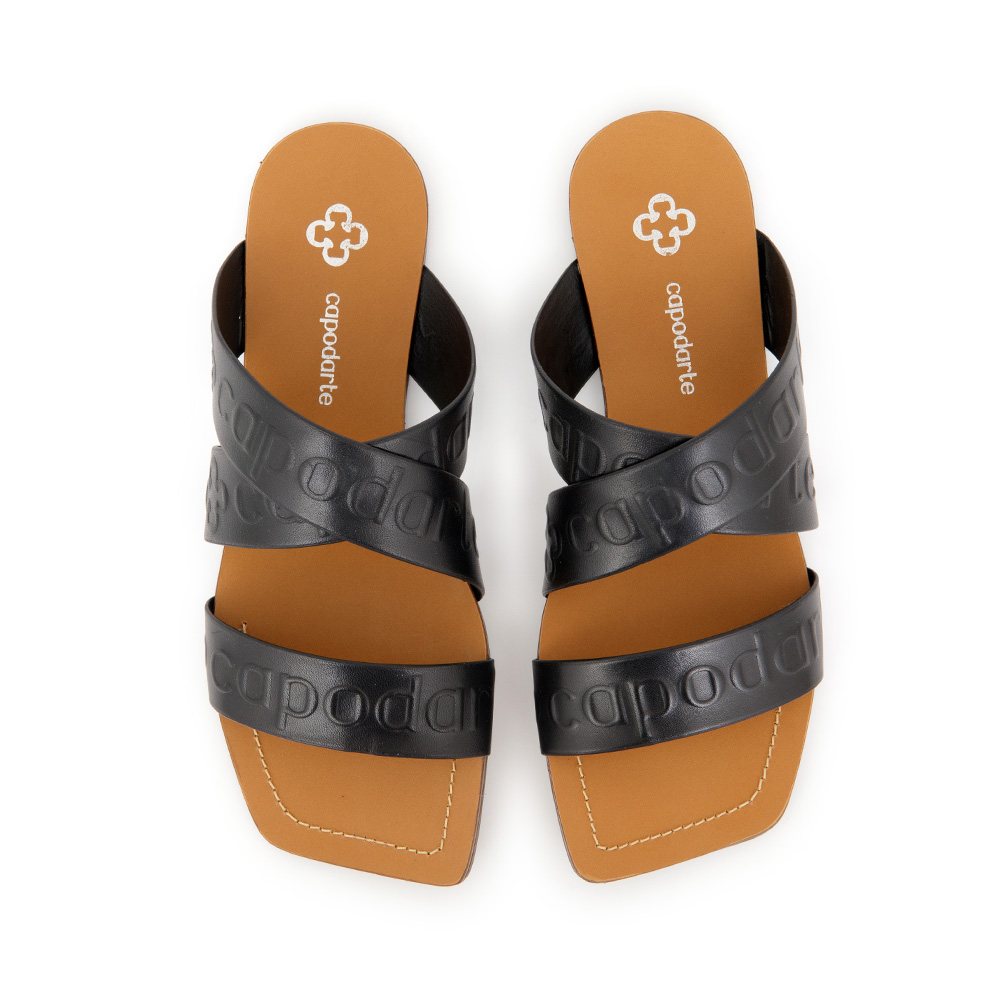 CHINELO RASTEIRA PRETO DE COURO BICO QUADRADO image number 4