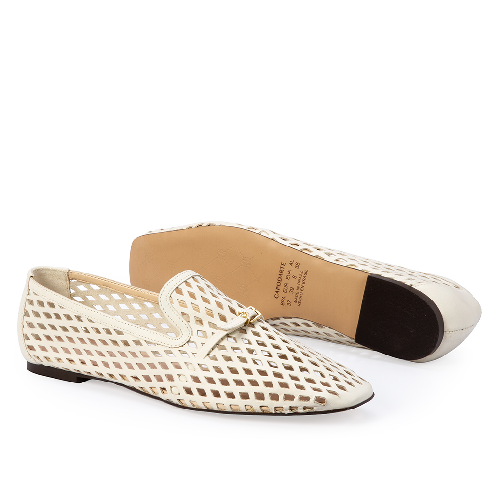 LOAFER MOCASSIM BRANCO DUNA DE COURO VAZADO image number 3