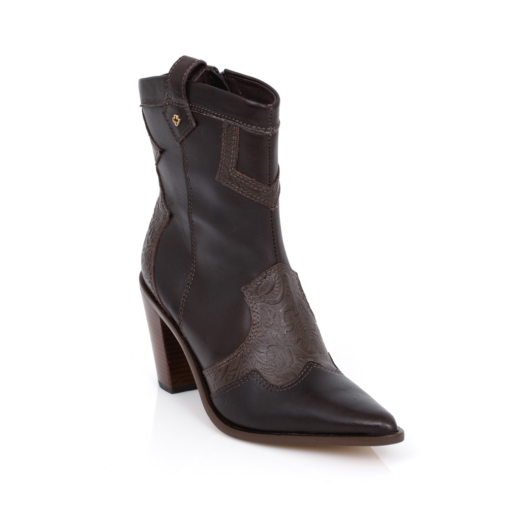 BOTA WESTERN MARROM DE COURO FLORATTA image number 4