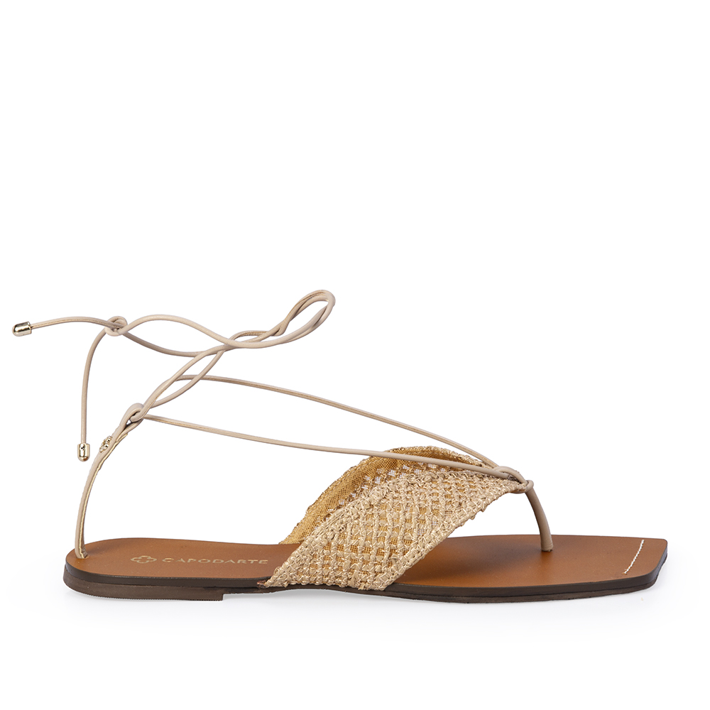 SANDÁLIA RASTEIRA NUDE SEDA DE COURO TRAMADA AMARRAÇÃO image number 0
