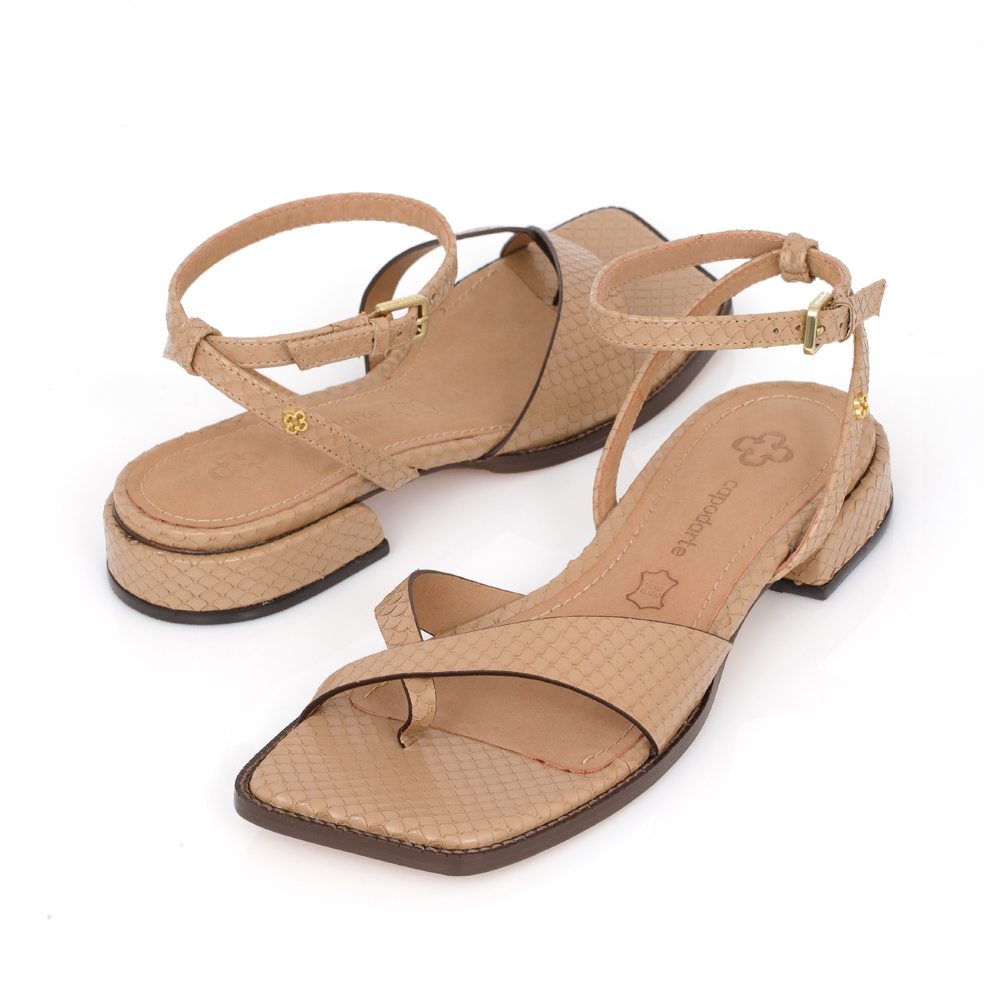 SAND&Aacute;LIA BEGE SALTO BAIXO COURO PITONE image number 3
