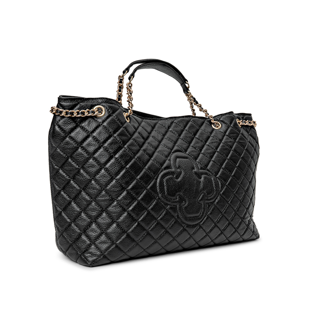 BOLSA PRETA DE COURO COM ALÇA CORRENTE DOURADA HOBO CARINA image number 3