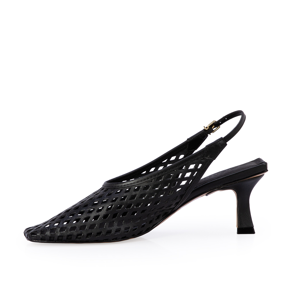 SCARPIN SLINGBACK PRETO DE COURO VAZADO image number 2