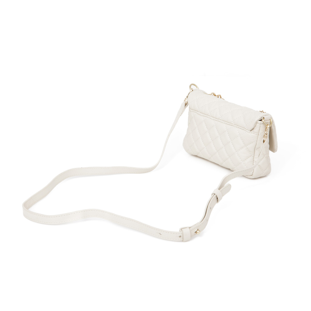 BOLSA PEQUENA TIRACOLO COURO BEGE RÁFIA MATELASSÊ image number 2