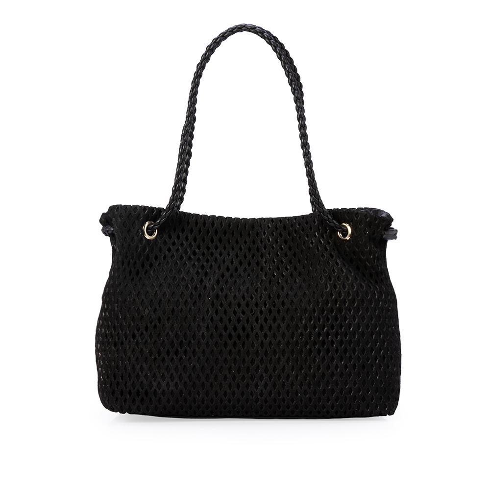 BOLSA GRANDE PRETA DE COURO VAZADA SHOPPER image number 2