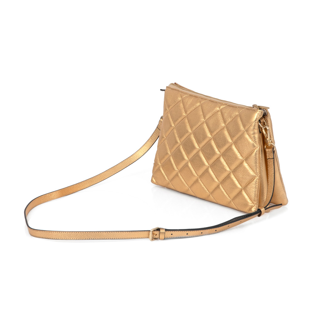 BOLSA PEQUENA TIRACOLO DOURADA COURO MATELASSÊ image number 2