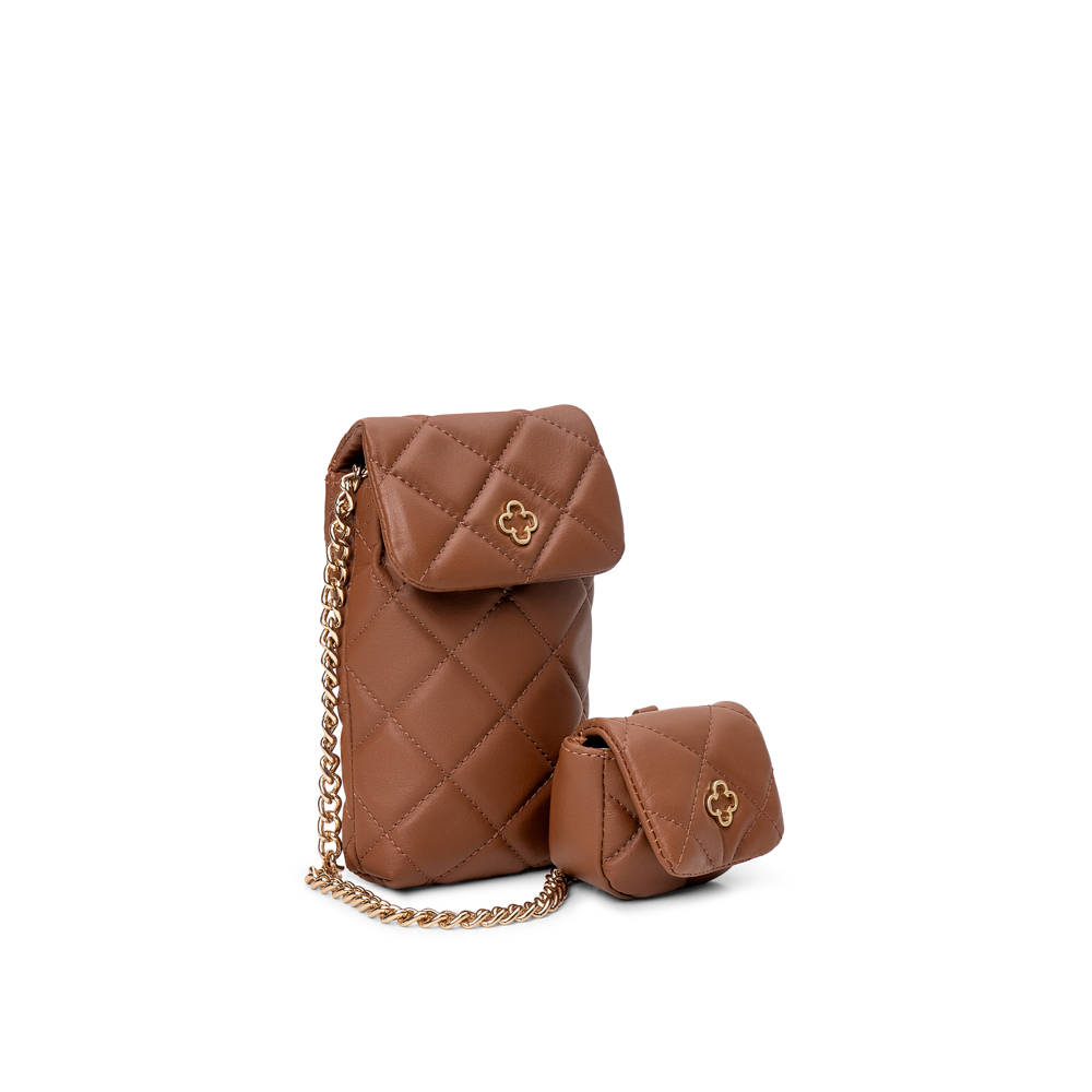 BOLSA PARA CELULAR CARAMELO DE COURO + PORTA FONES image number 1