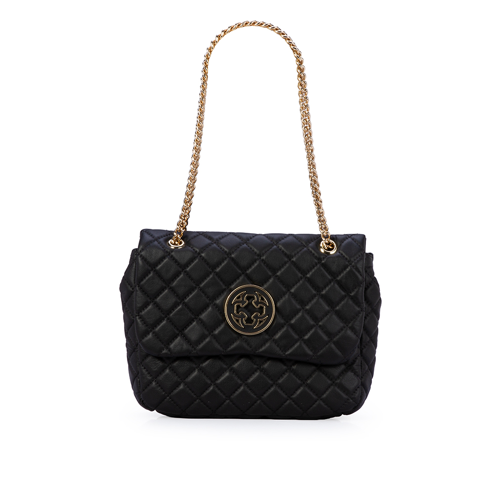 BOLSA OL&Iacute;VIA PRETA DE COURO MATELASS&Ecirc; AL&Ccedil;A CORRENTE DOURADA image number 0