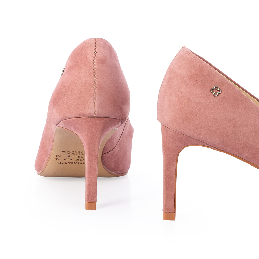 SCARPIN SALTO M&Eacute;DIO ROSA MALVA COURO NOBUCK image number 4