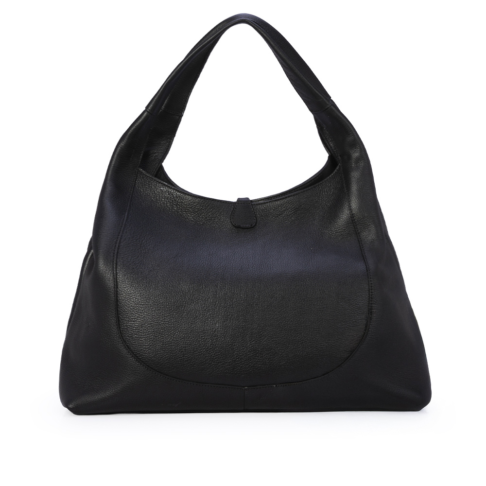 BOLSA M&Eacute;DIA PRETA DE COURO HOBO image number 2