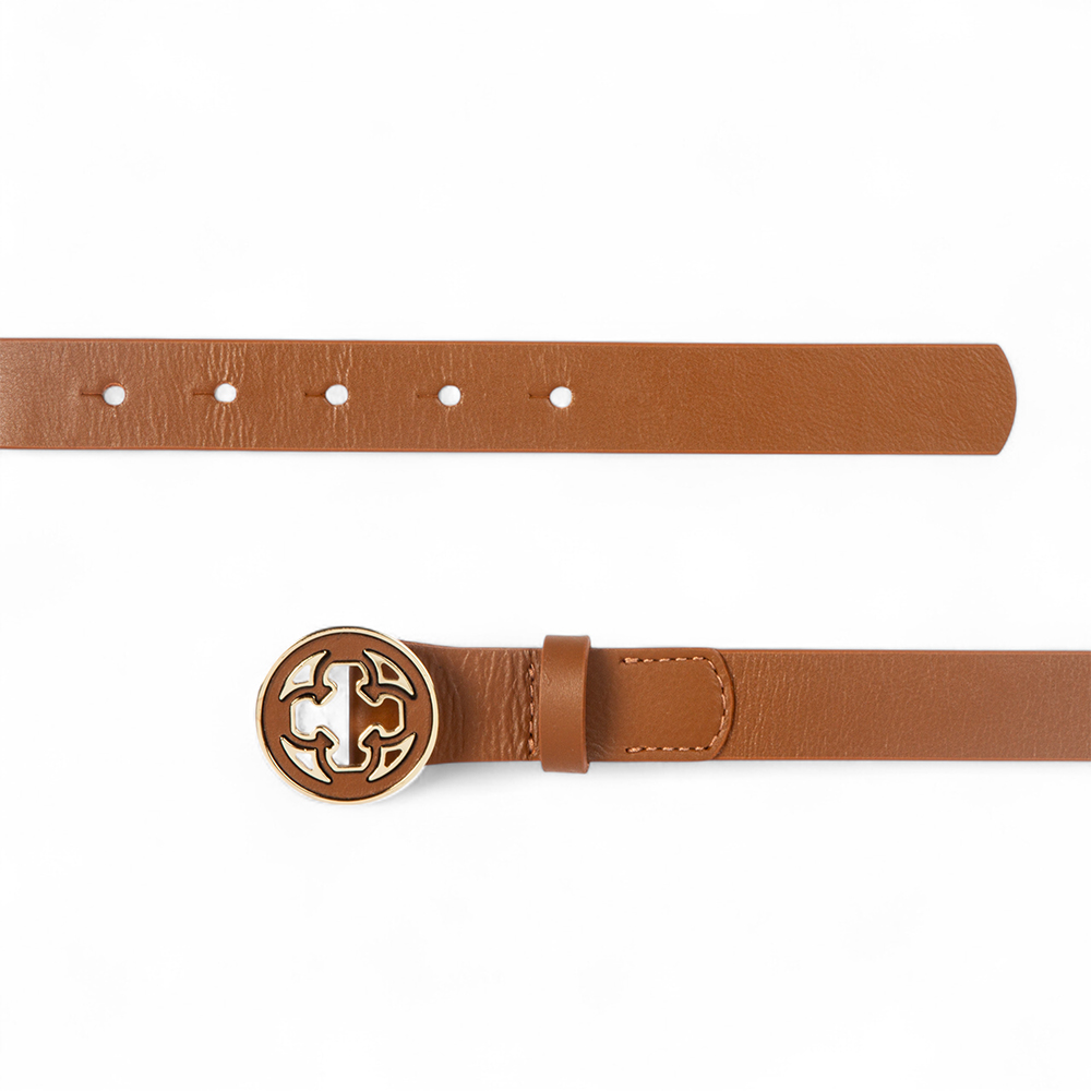 CINTO FEMININO CARAMELO DE COURO FIVELA REDONDA image number 2