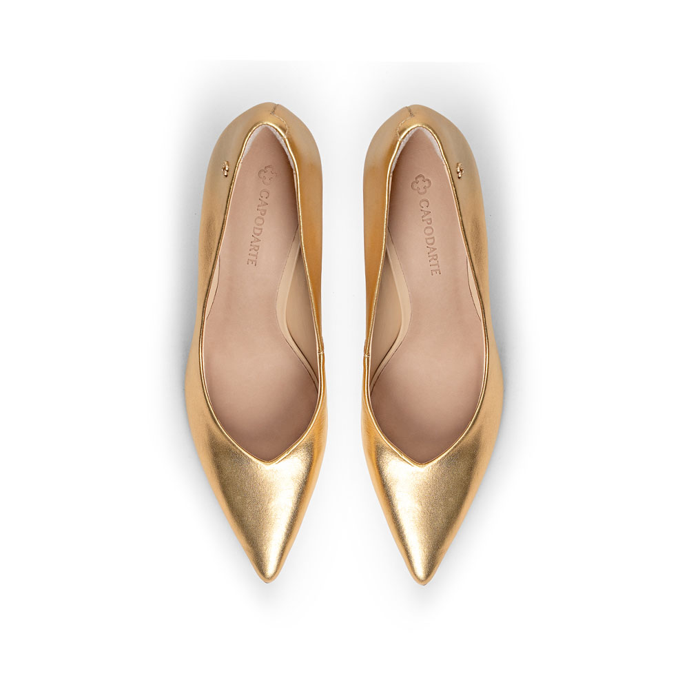 SCARPIN SALTO ALTO DOURADO METALIZADO DE COURO image number 4