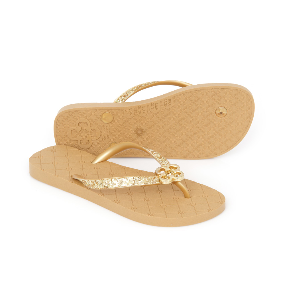 CHINELO DOURADO MONOGRAMA COM TIRAS GLITTER image number 3