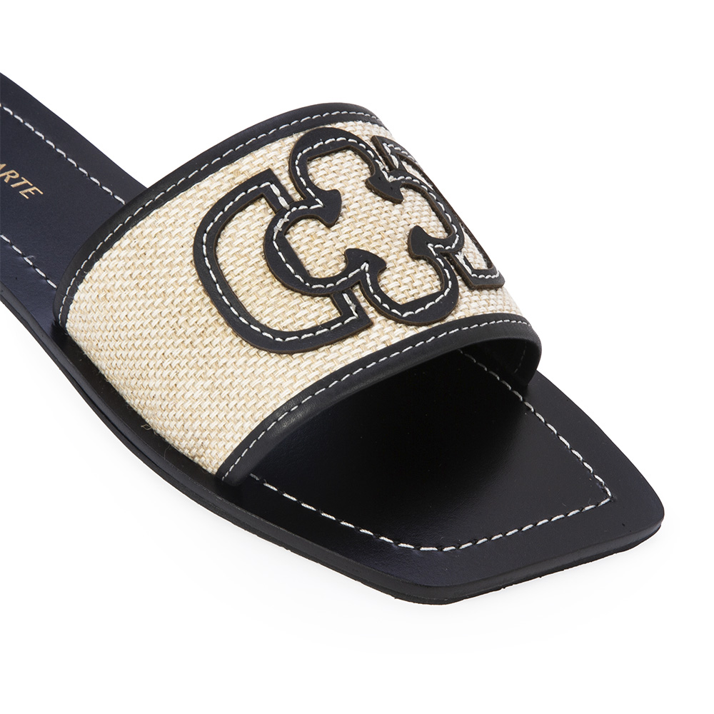 CHINELO SLIDE PRETO DE COURO JUTA CRU image number 2