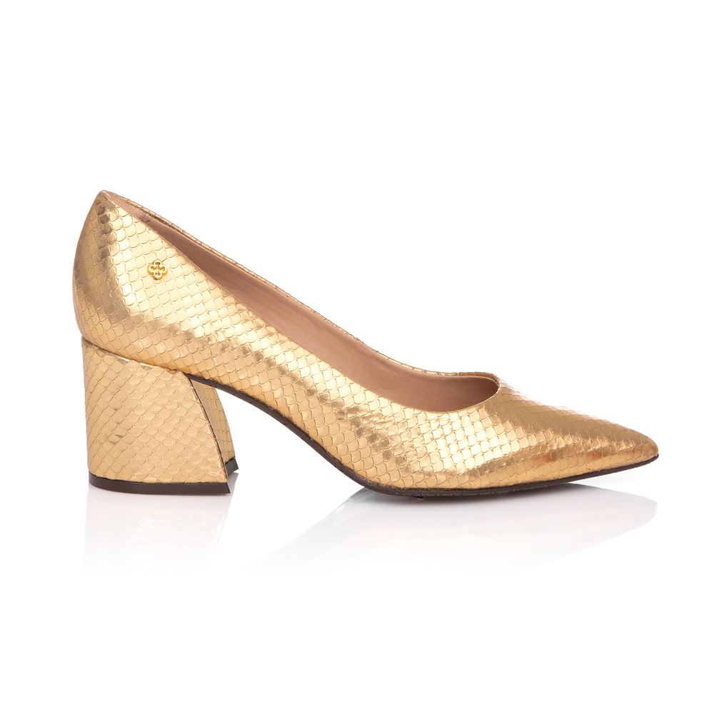 SCARPIN DOURADO PITONE SALTO BLOCO DE COURO image number 0