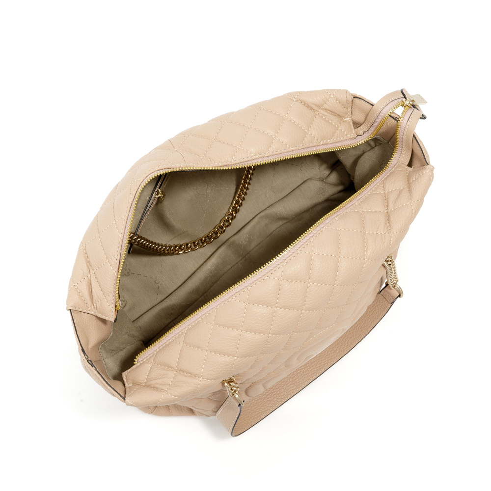 BOLSA HOBO NUDE SEDA DE COURO MATELASSÊ ALÇA CORRENTE DOURADA image number 4