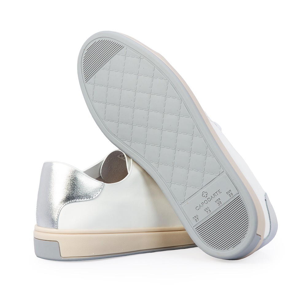 T&Ecirc;NIS CASUAL BRANCO E PRATA DE COURO AMARRA&Ccedil;&Atilde;O FEMININO image number 3