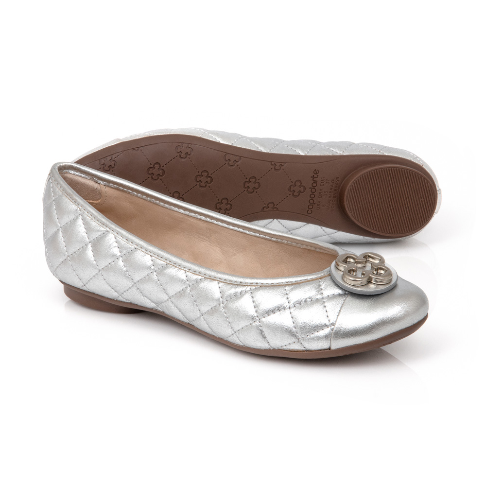 SAPATILHA CATHERINE VINTAGE DE COURO PRATA MATELASS&Ecirc; image number 3