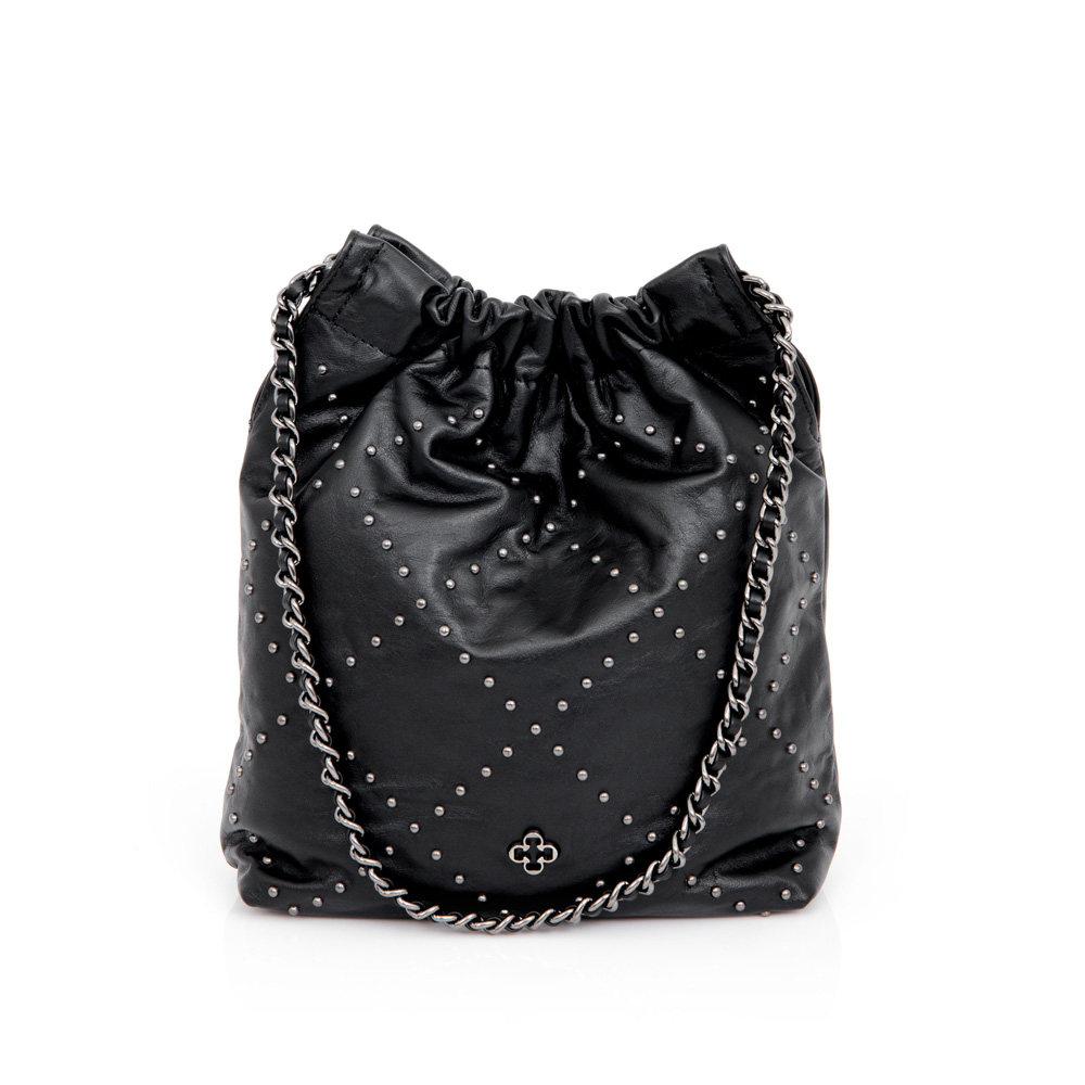 BOLSA PRETA DE COURO HOBO ALÇA CORRENTE image number 3