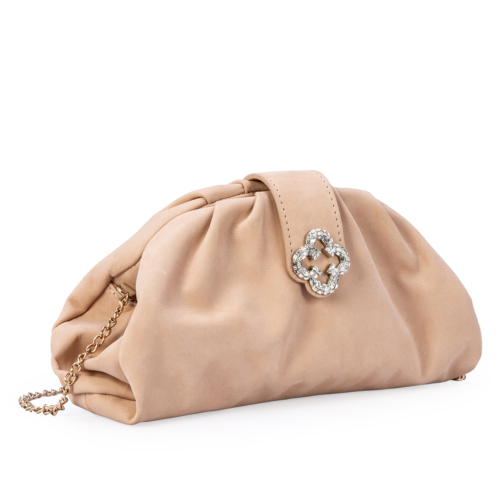 BOLSA CLUTCH NUDE SEDA DE COURO NOBUCK AL&Ccedil;A CORRENTE image number 3