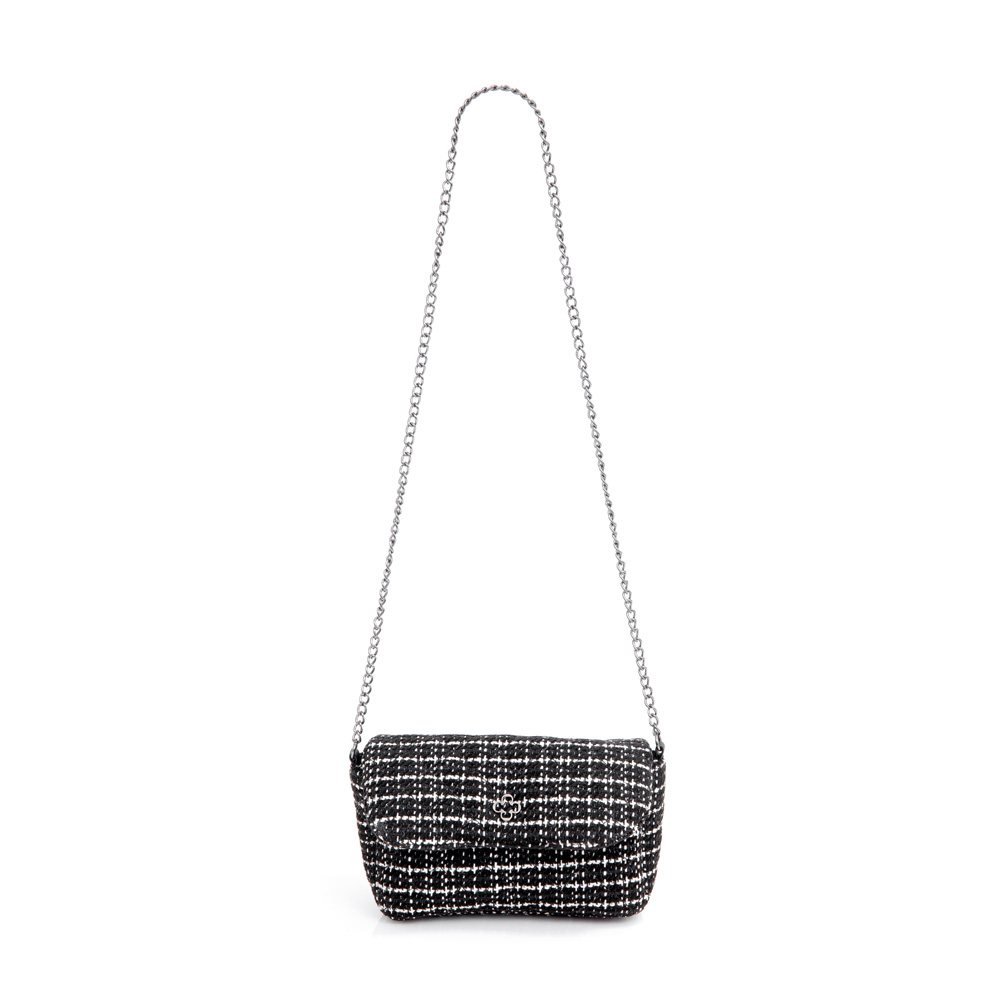 BOLSA TIRACOLO PRETA TWEED MATELASSÊ ALÇA CORRENTE PICCOLI image number 3
