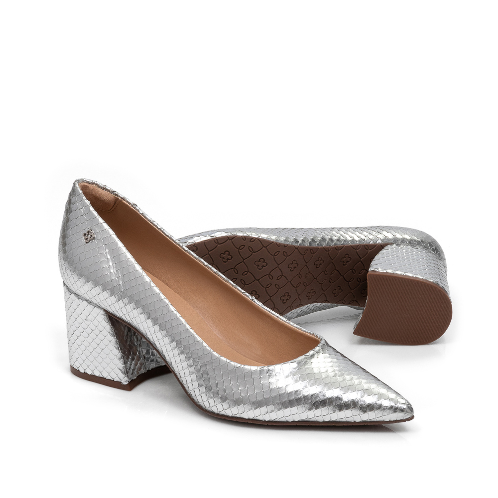 SCARPIN PRATEADO PITONE SALTO BLOCO DE COURO image number 3