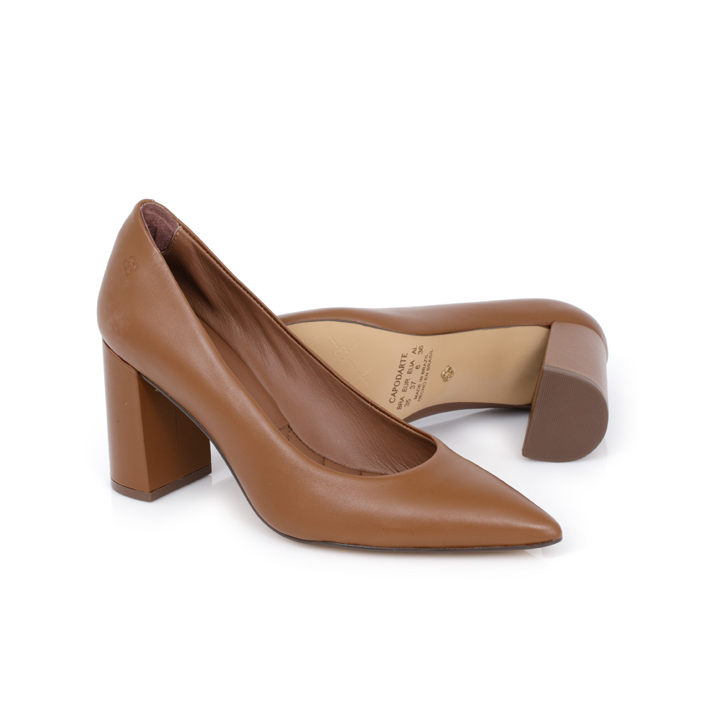 SCARPIN SALTO BLOCO DE COURO MARROM image number 3
