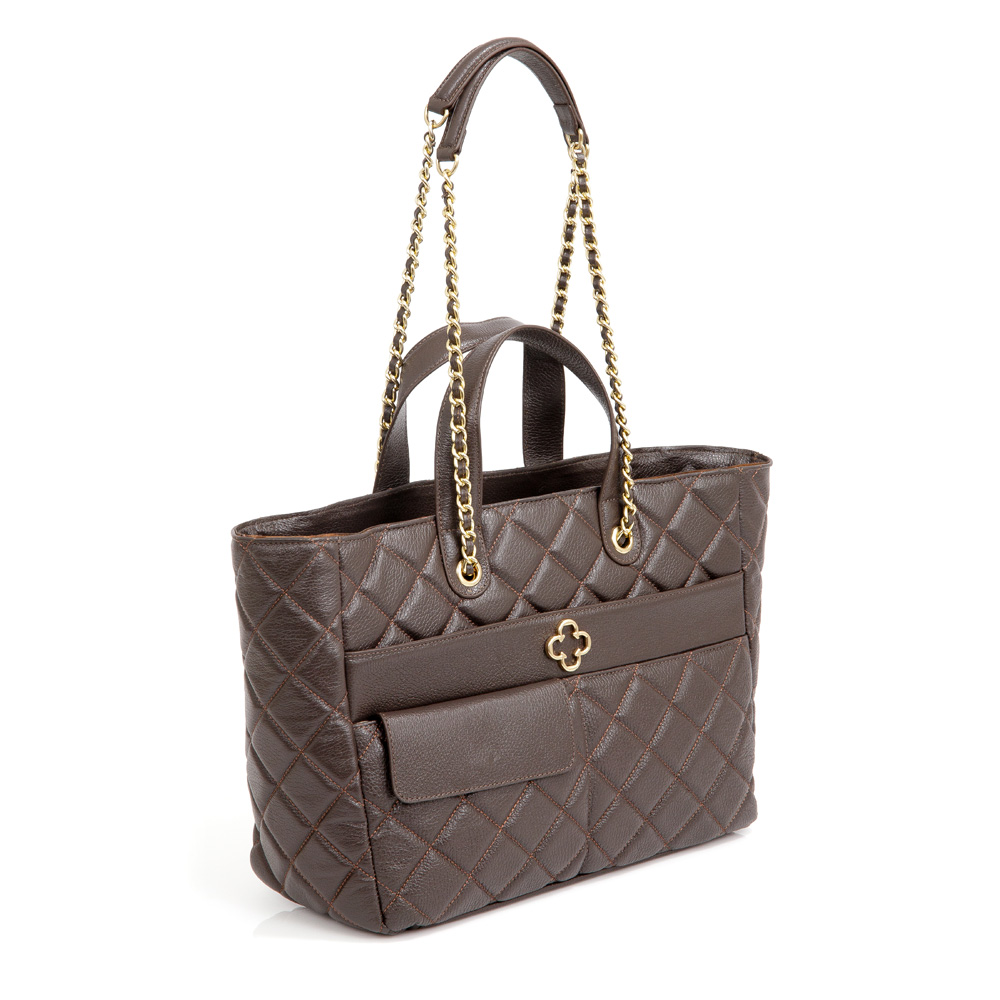 BOLSA GRANDE SHOPPER MARROM DE COURO MATELASS&Ecirc; image number 3