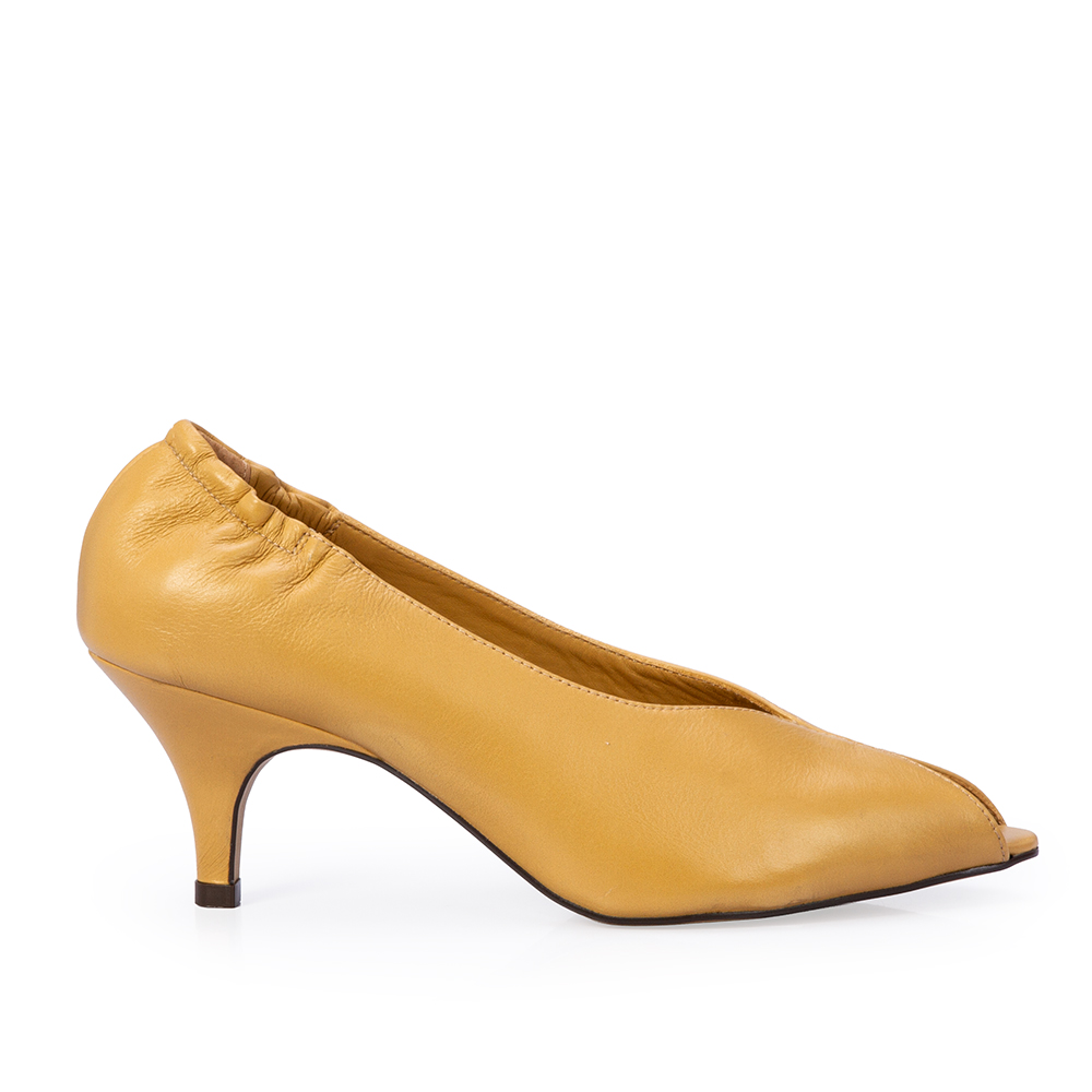 PEEP TOE BEGE SAVANA DE COURO SALTO M&Eacute;DIO image number 0