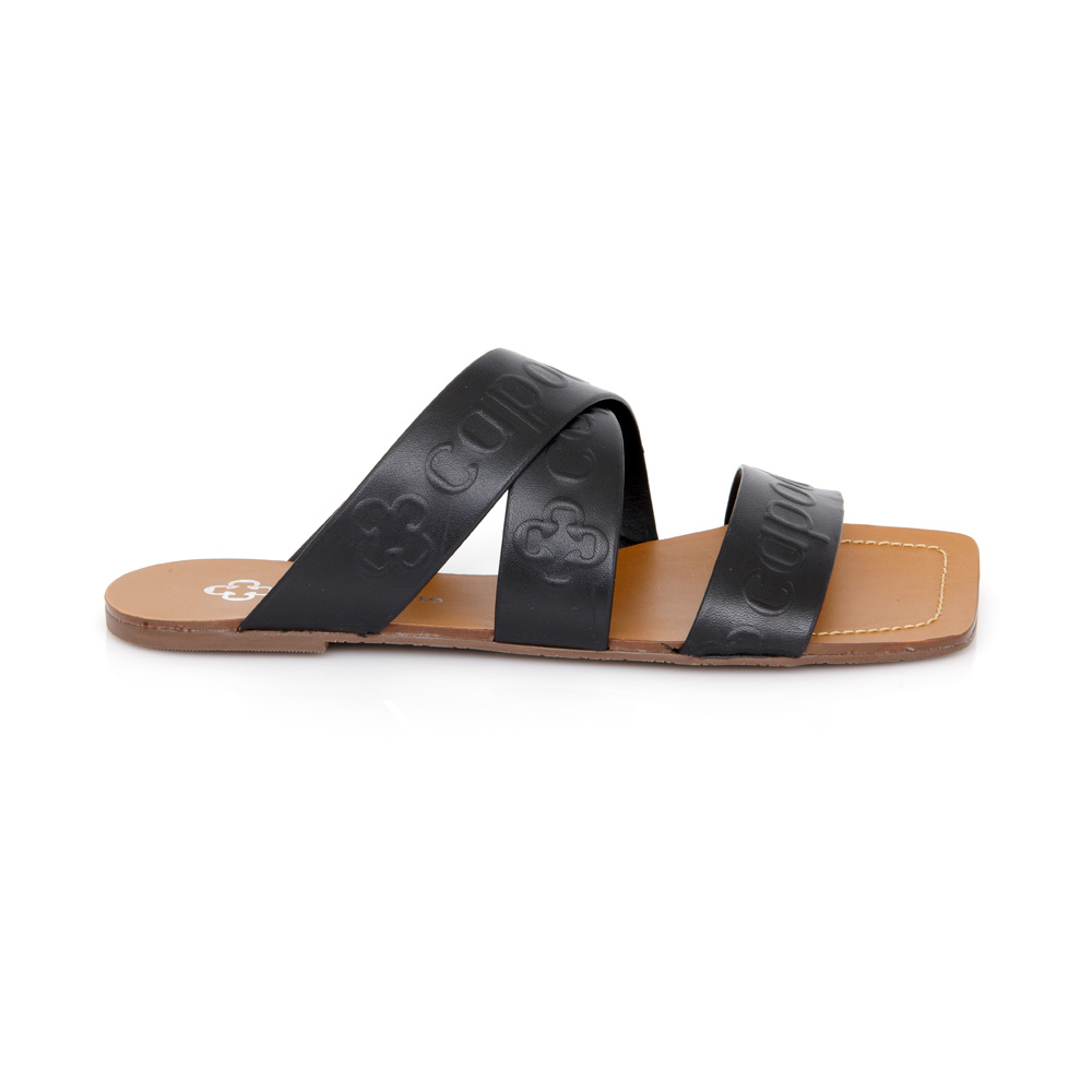 CHINELO RASTEIRA PRETO DE COURO BICO QUADRADO image number 0