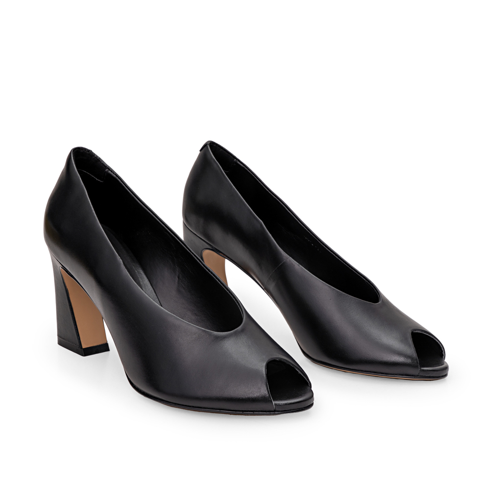 PEEP TOE PRETO DE COURO SALTO ALTO image number 1