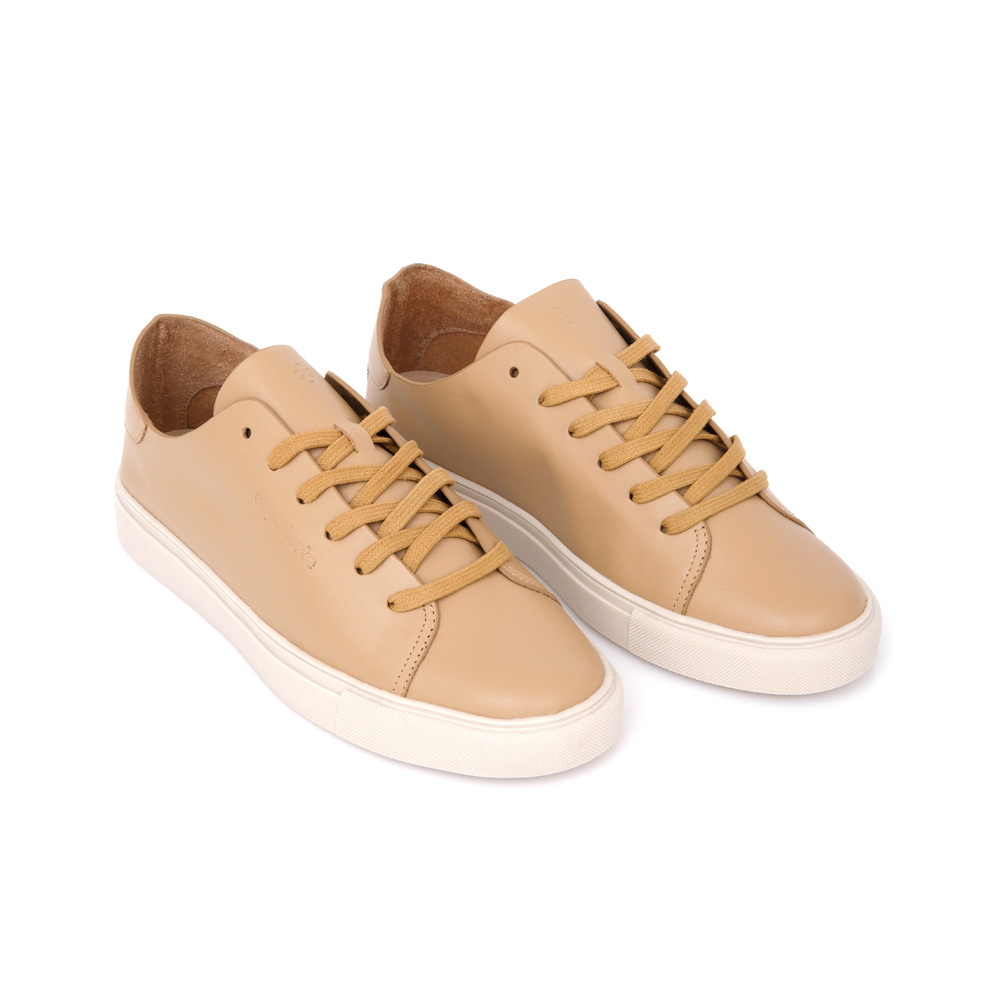 TÊNIS FEMININO DE COURO BEGE AMARRAÇÃO image number 1