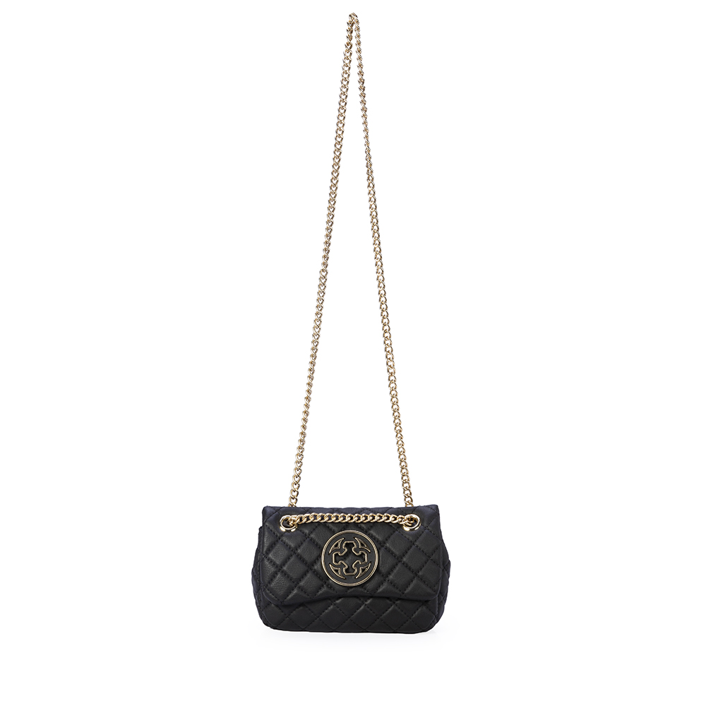 BOLSA PRETA DE COURO MATELASSÊ ALÇA CORRENTE DOURADA OLÍVIA image number 1