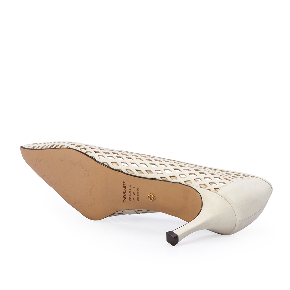 SCARPIN SALTO M&Eacute;DIO BRANCO DUNA DE COURO VAZADO image number 3