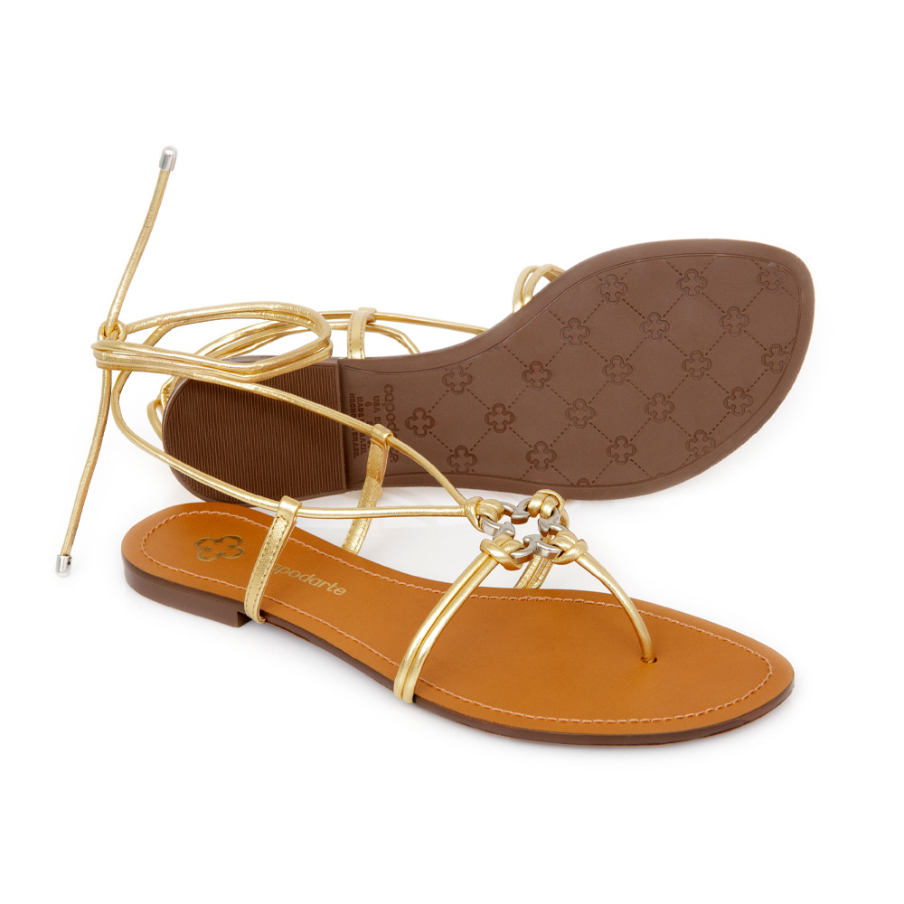 SAND&Aacute;LIA RASTEIRA DOURADA METALIZADA AMARRA&Ccedil;&Atilde;O image number 3