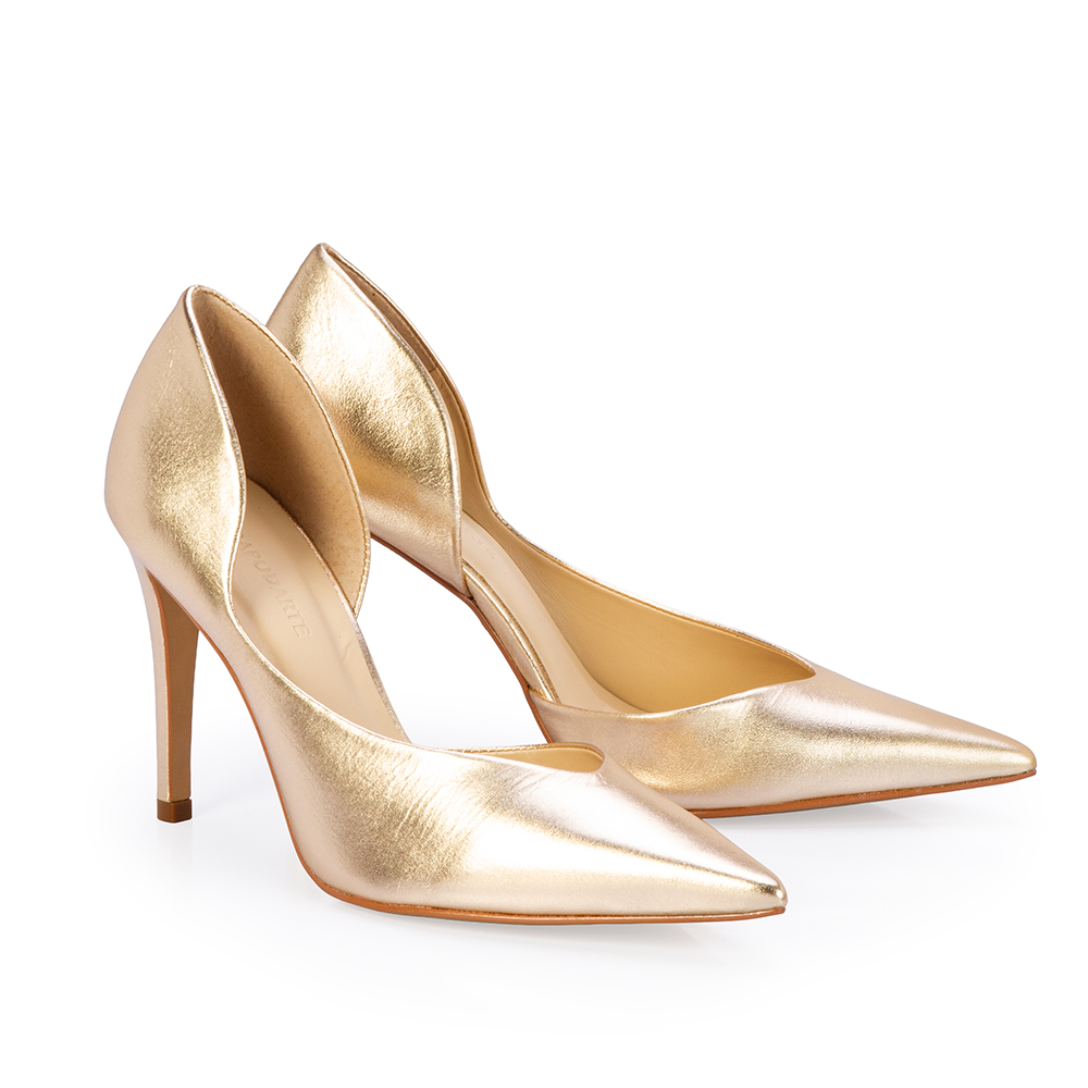 SCARPIN SALTO ALTO DOURADO DE COURO METALIZADO image number 1