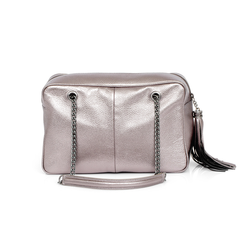BOLSA SHOPPER CINZA PEWTER DE COURO image number 2