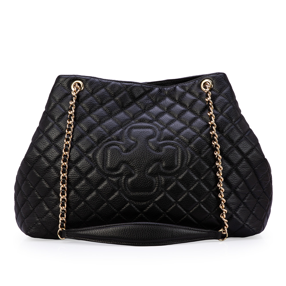 BOLSA PRETA DE COURO COM AL&Ccedil;A CORRENTE DOURADA HOBO CARINA image number 1