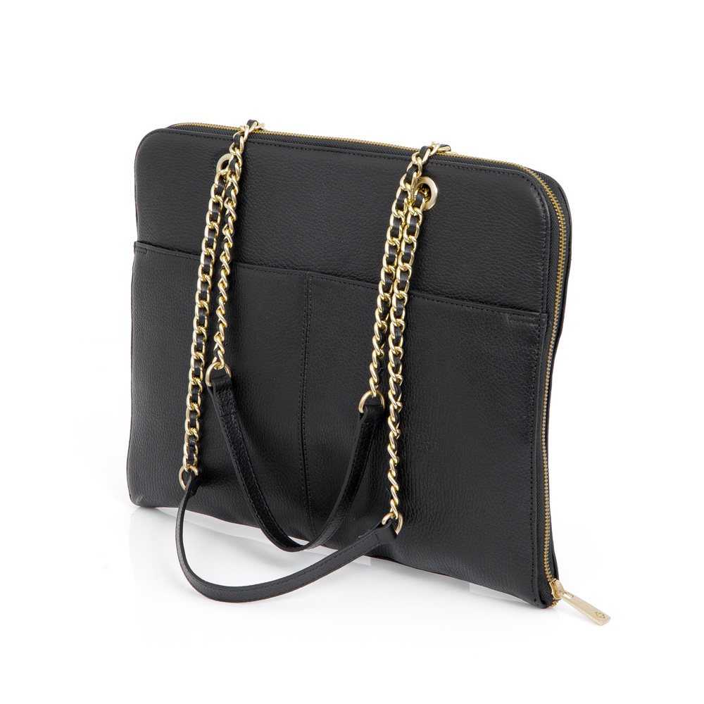 PASTA NOTEBOOK DE COURO PRETA COM AL&Ccedil;A CORRENTE image number 3