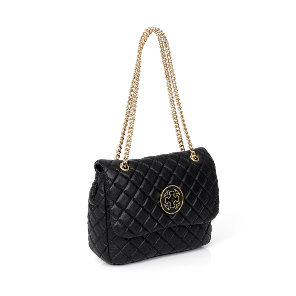BOLSA OLÍVIA PRETA DE COURO MATELASSÊ ALÇA CORRENTE DOURADA image number 2